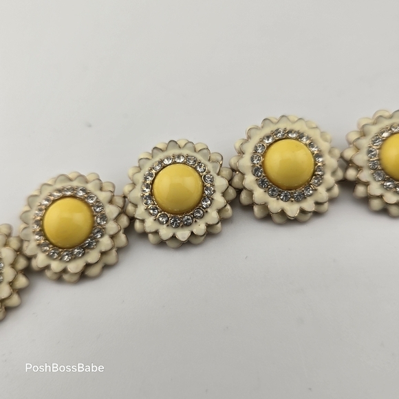 Floral Yellow & White Adjustable Statement Bracelet Enamel - Picture 4 of 9